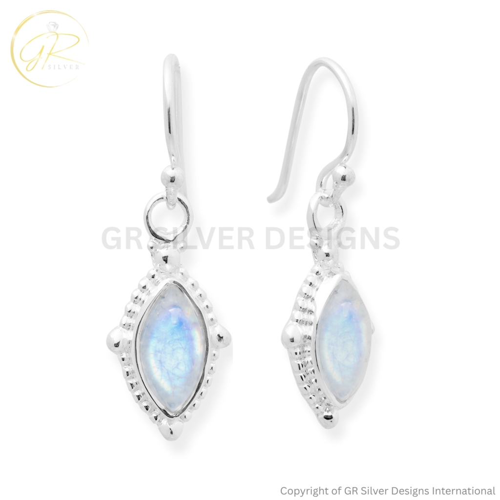 Marquise Rainbow Moonstone Dangle Silver Earrings For Women