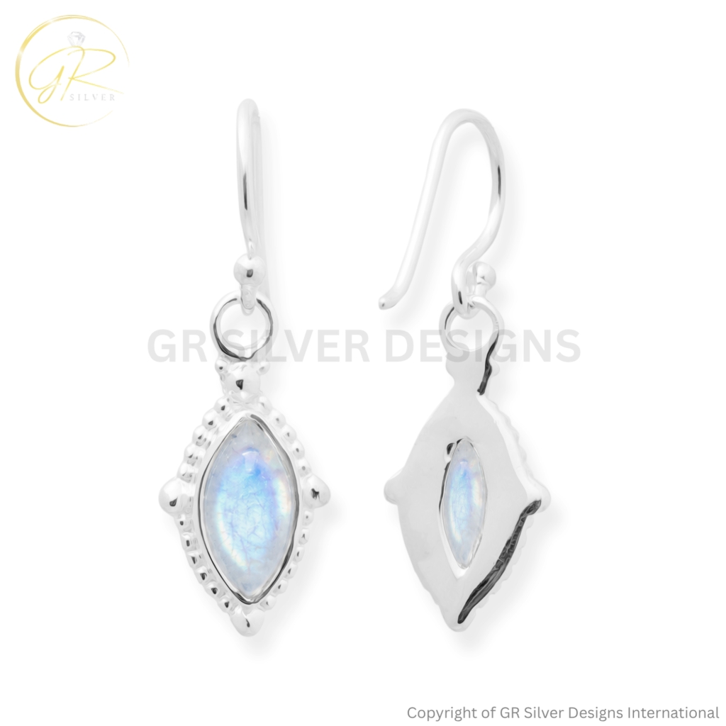 Marquise Rainbow Moonstone Dangle Silver Earrings For Women