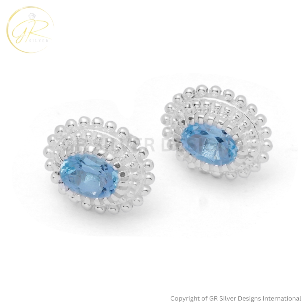 Blue Topaz Studs Earrings For Women