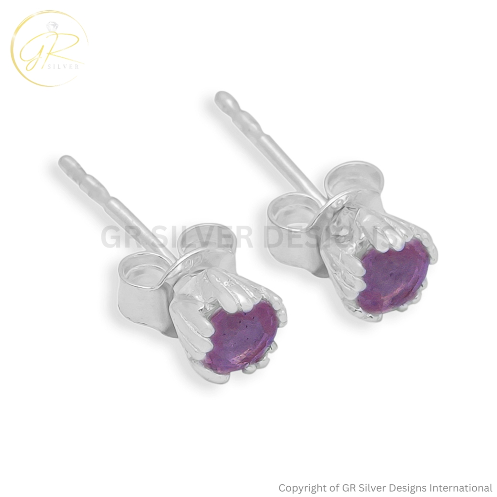 Natural Rose Quartz Sterling Silver Stud Earrings for Women