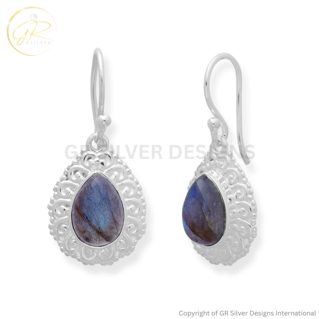 925 Sterling Silver Labradorite Teardrop Earrings