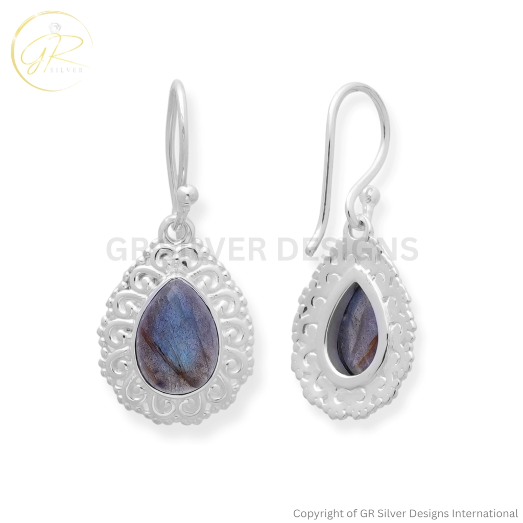 925 Sterling Silver Labradorite Teardrop Earrings