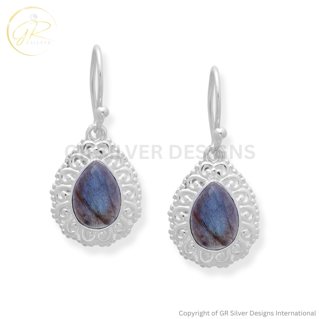 925 Sterling Silver Labradorite Teardrop Earrings