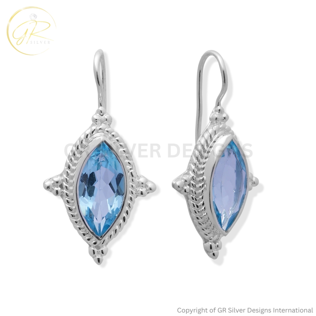 Blue Topaz Marquise cut Sterling Silver Earrings For Women
