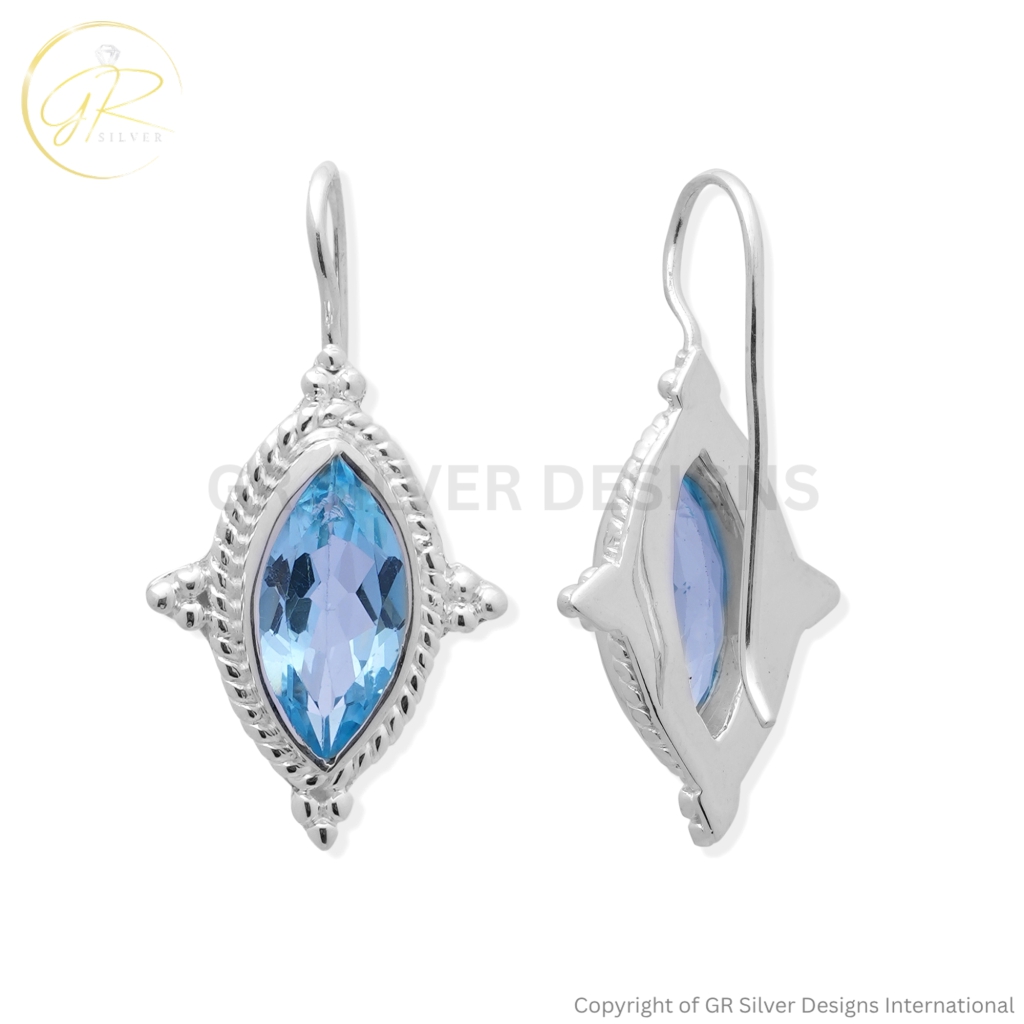 Blue Topaz Marquise cut Sterling Silver Earrings For Women