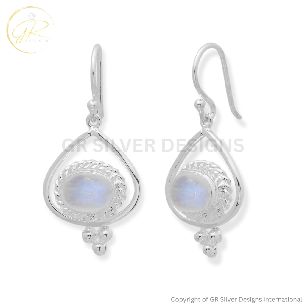 Rainboe Moonstone Dangle Silver Earrings For Women