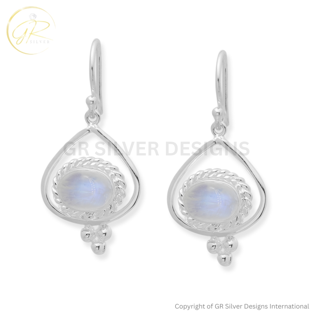 Rainboe Moonstone Dangle Silver Earrings For Women