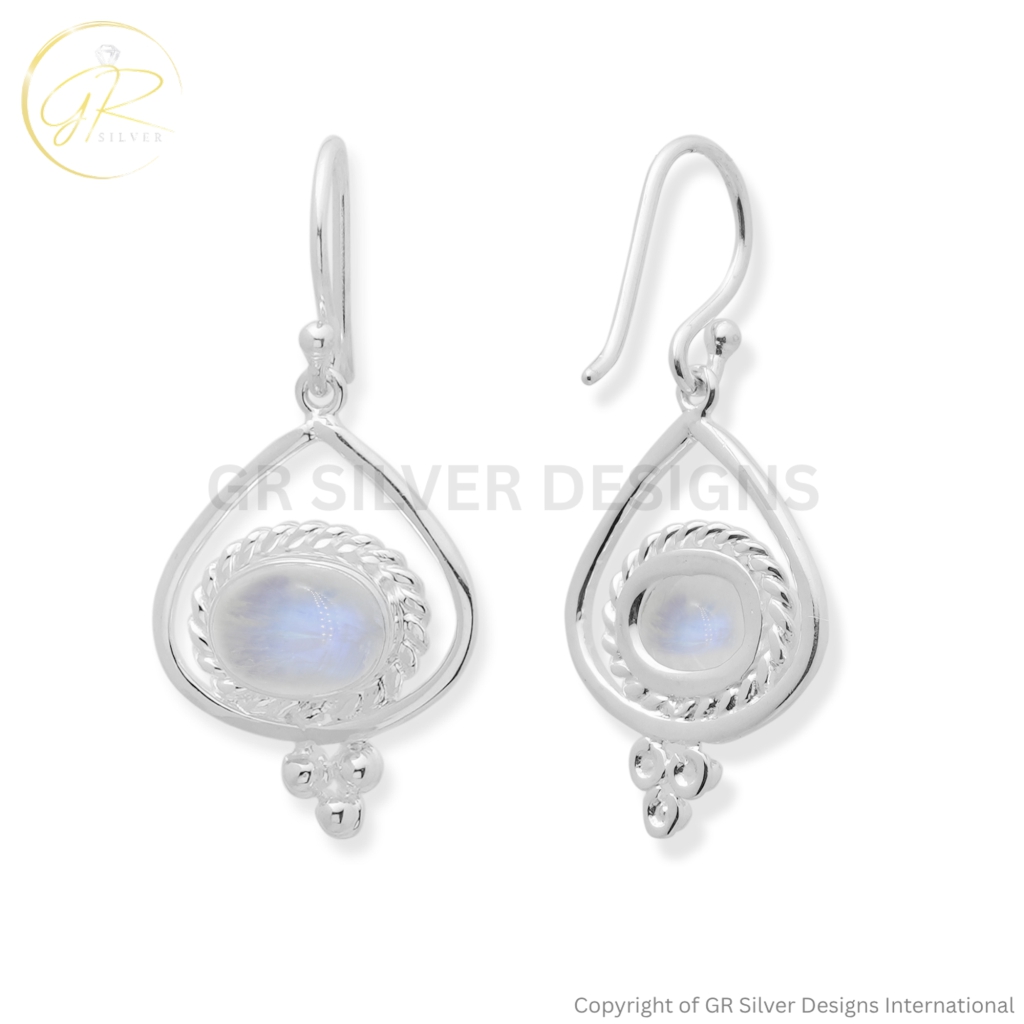Rainboe Moonstone Dangle Silver Earrings For Women