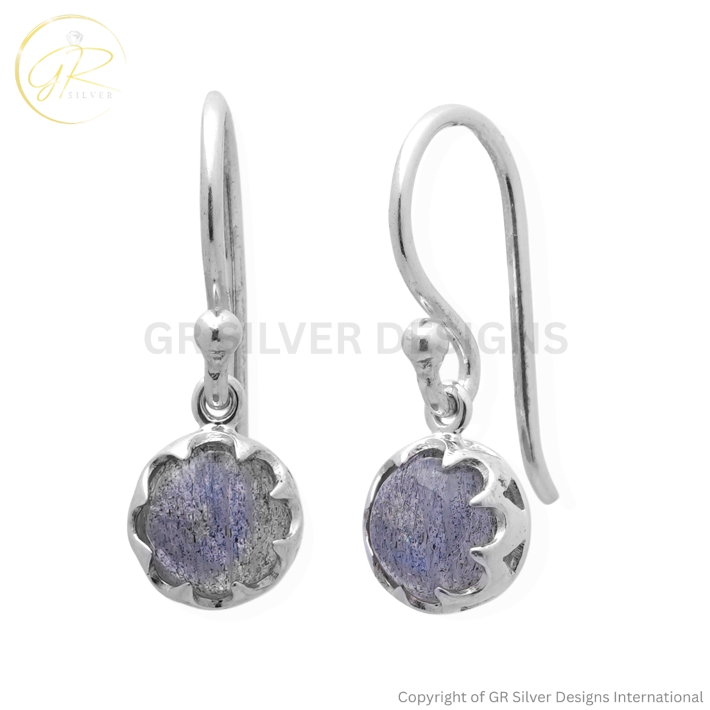 Natural Labradorite Dangle Sterling Silver Earrings For Women