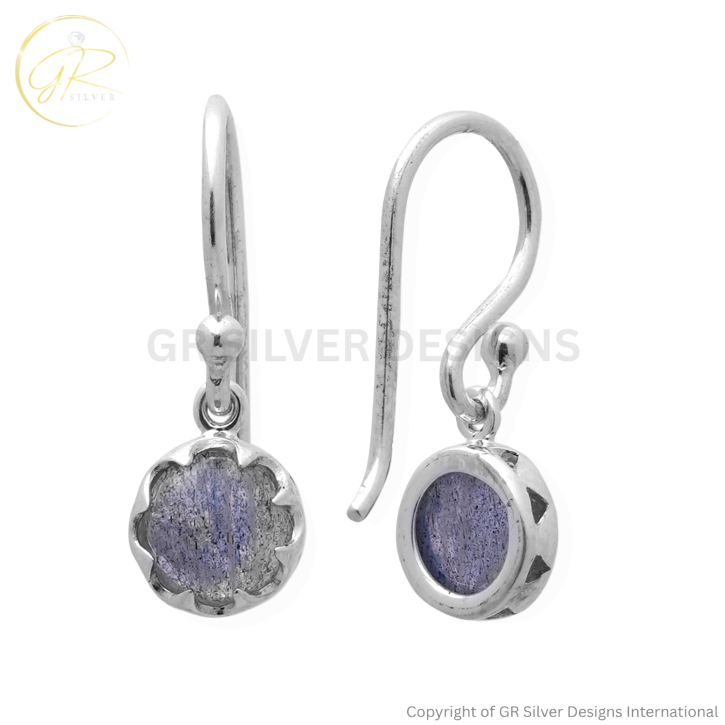Natural Labradorite Dangle Sterling Silver Earrings For Women
