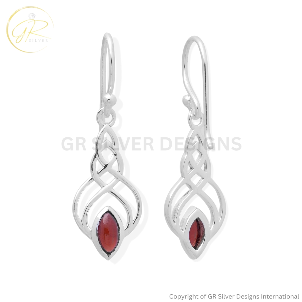 925 Sterling Silver Celtic Knot Rhodolite Dangle Earrings