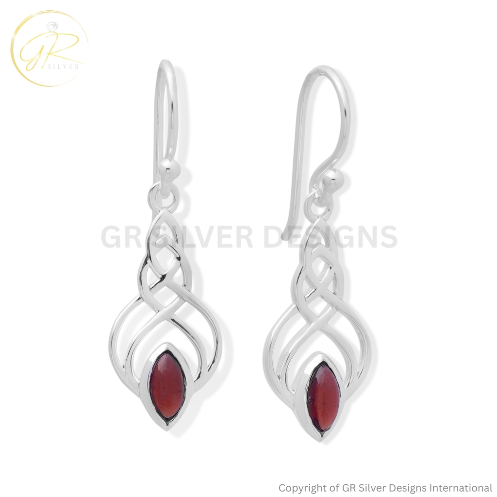 925 Sterling Silver Celtic Knot Rhodolite Dangle Earrings