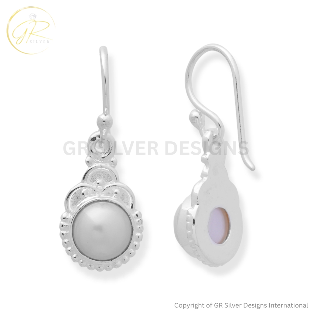 Real Pearl Dangle Drop Earrings For Women In Silver