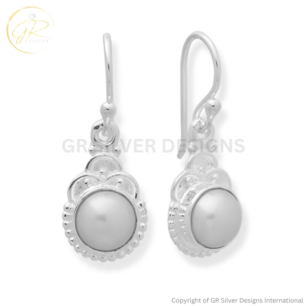 Real Pearl Dangle Drop Earrings For Women In Silver
