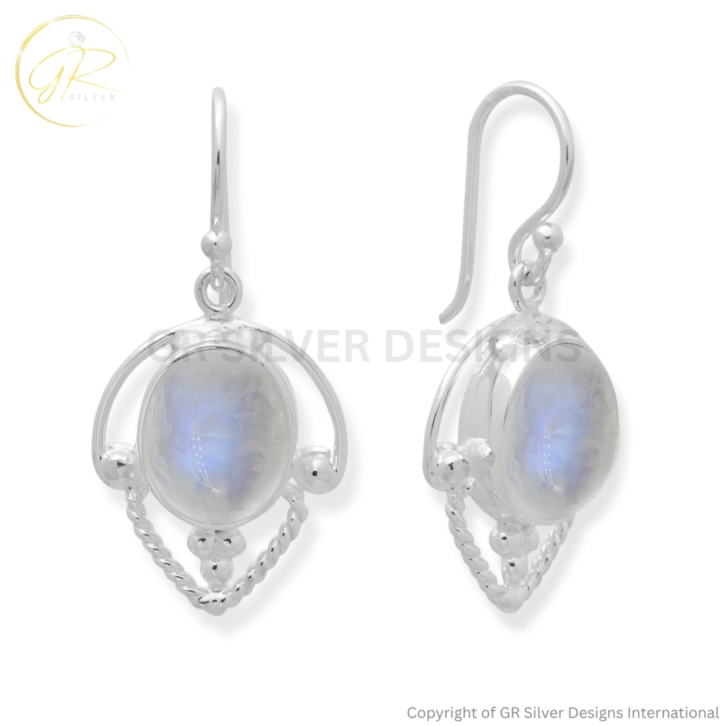 Rainbow Moonstone Dangle Earrings by GR Silver Designs