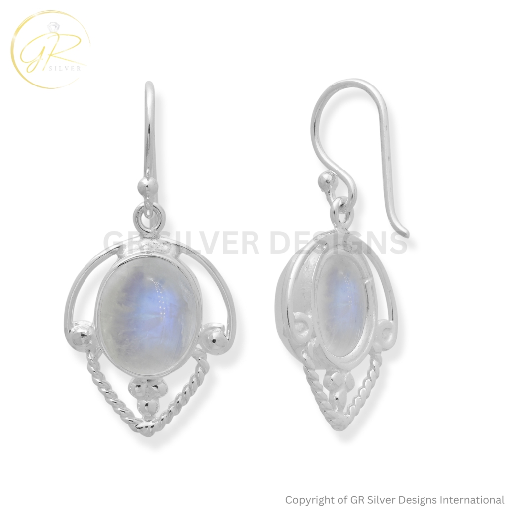 Rainbow Moonstone Dangle Earrings by GR Silver Designs
