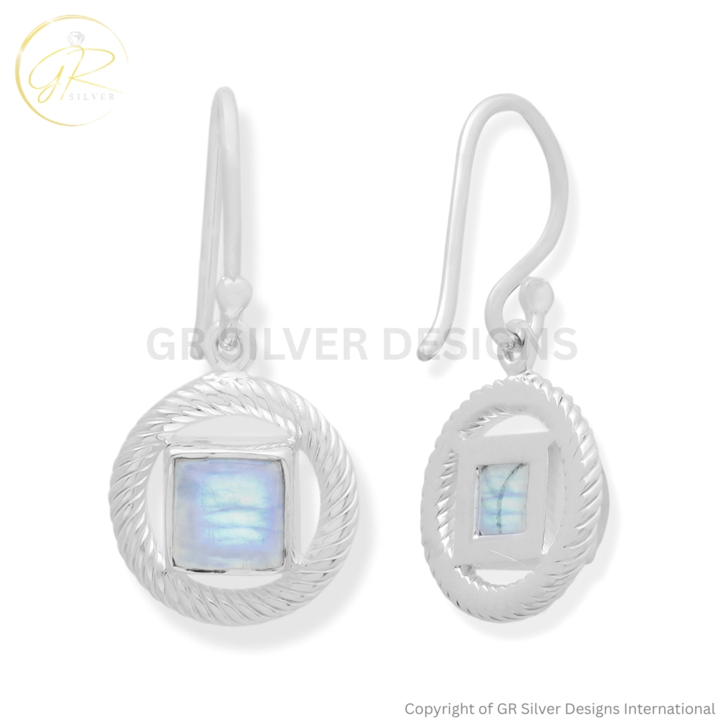 Rainbow Moonstone Dangle Sterling Silver Earrings For Women