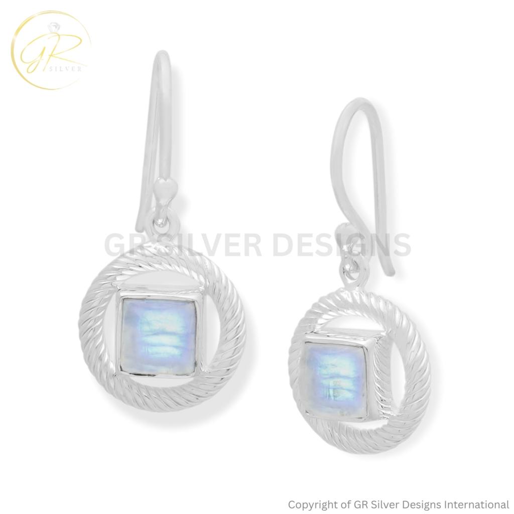 Rainbow Moonstone Dangle Sterling Silver Earrings For Women