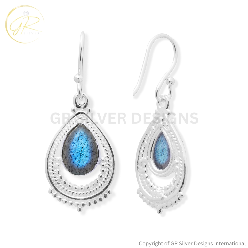 Labradorite Pear Sterling Silver Dangle Earrings For Women