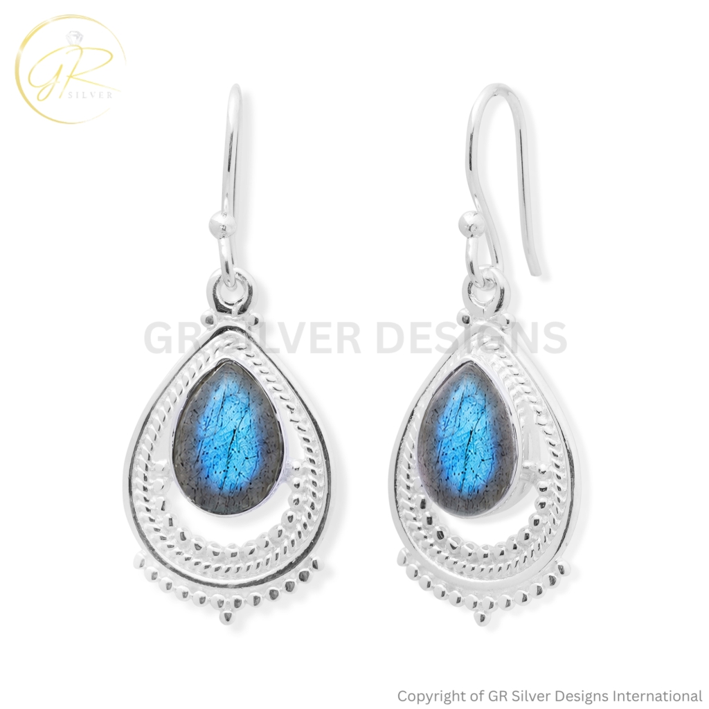 Labradorite Pear Sterling Silver Dangle Earrings For Women