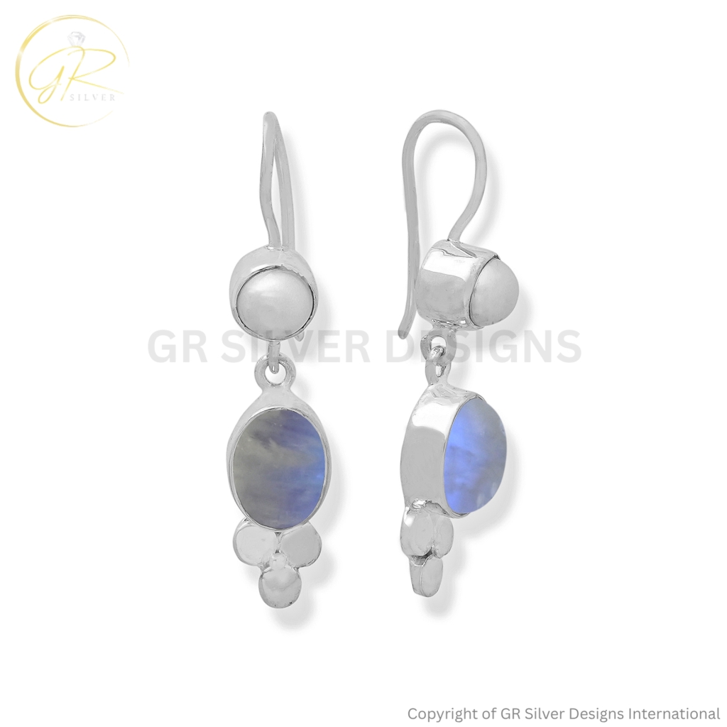 Buy Rainbow Moonstone & Freshwater Pearl Sterling Silver Earrings for Women