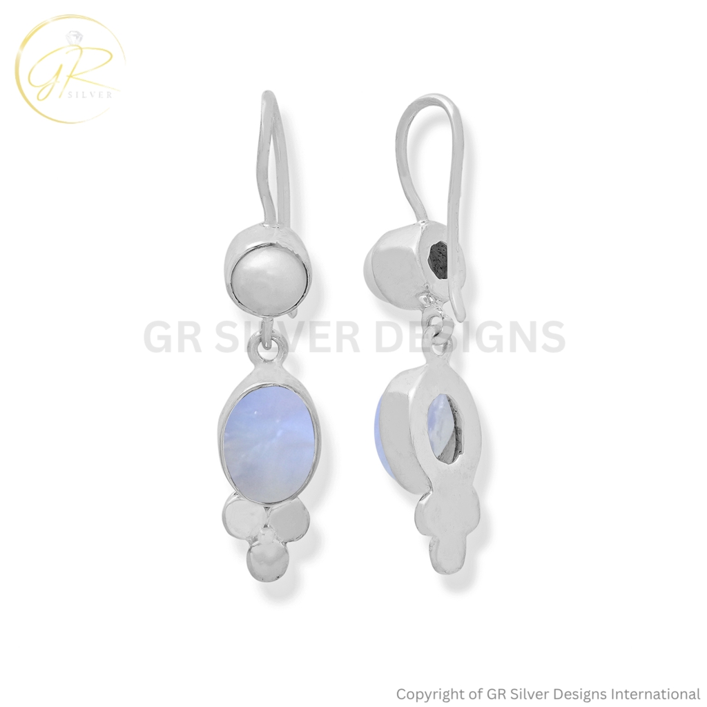 Buy Rainbow Moonstone & Freshwater Pearl Sterling Silver Earrings for Women