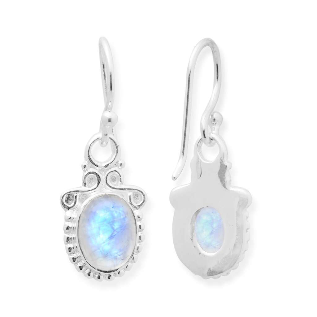 Rainbow Moonstone Dangle Sterling Silver Earrings For Women