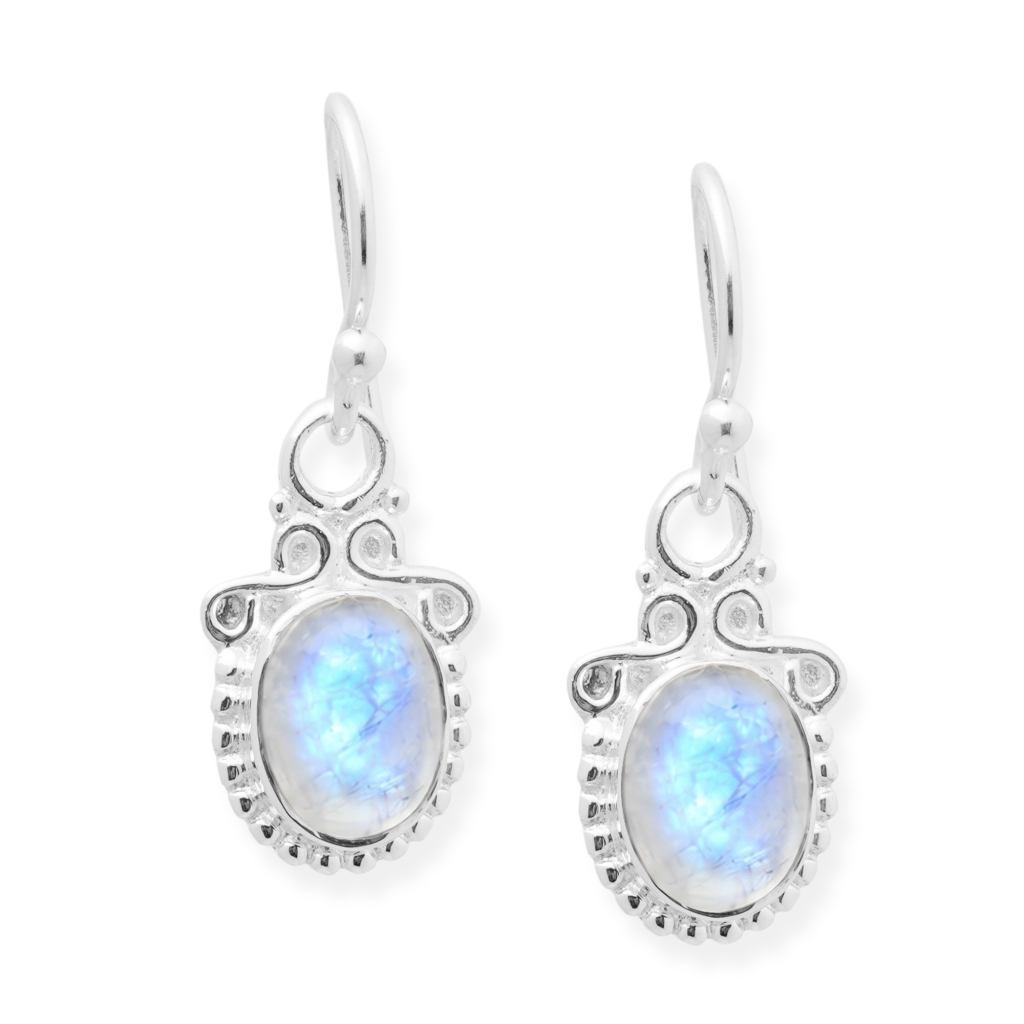 Rainbow Moonstone Dangle Sterling Silver Earrings For Women