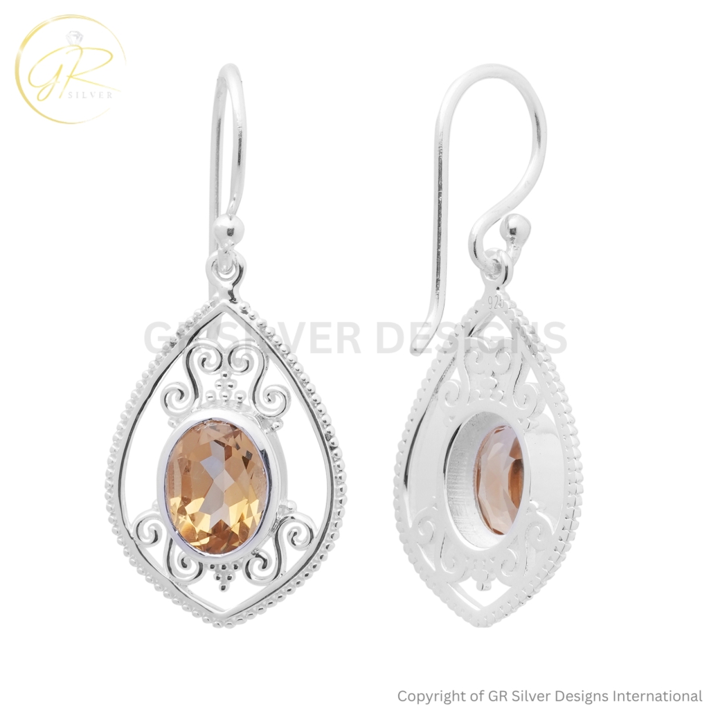 Natural Citrine Oval Faceted Sterling Silver Wedding Earrings
