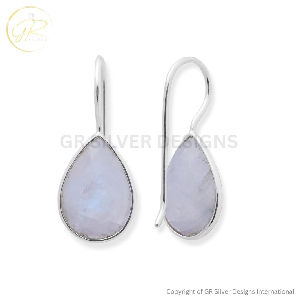 Rainbow Moonstone Pear Dangle Silver Everyday Earrings