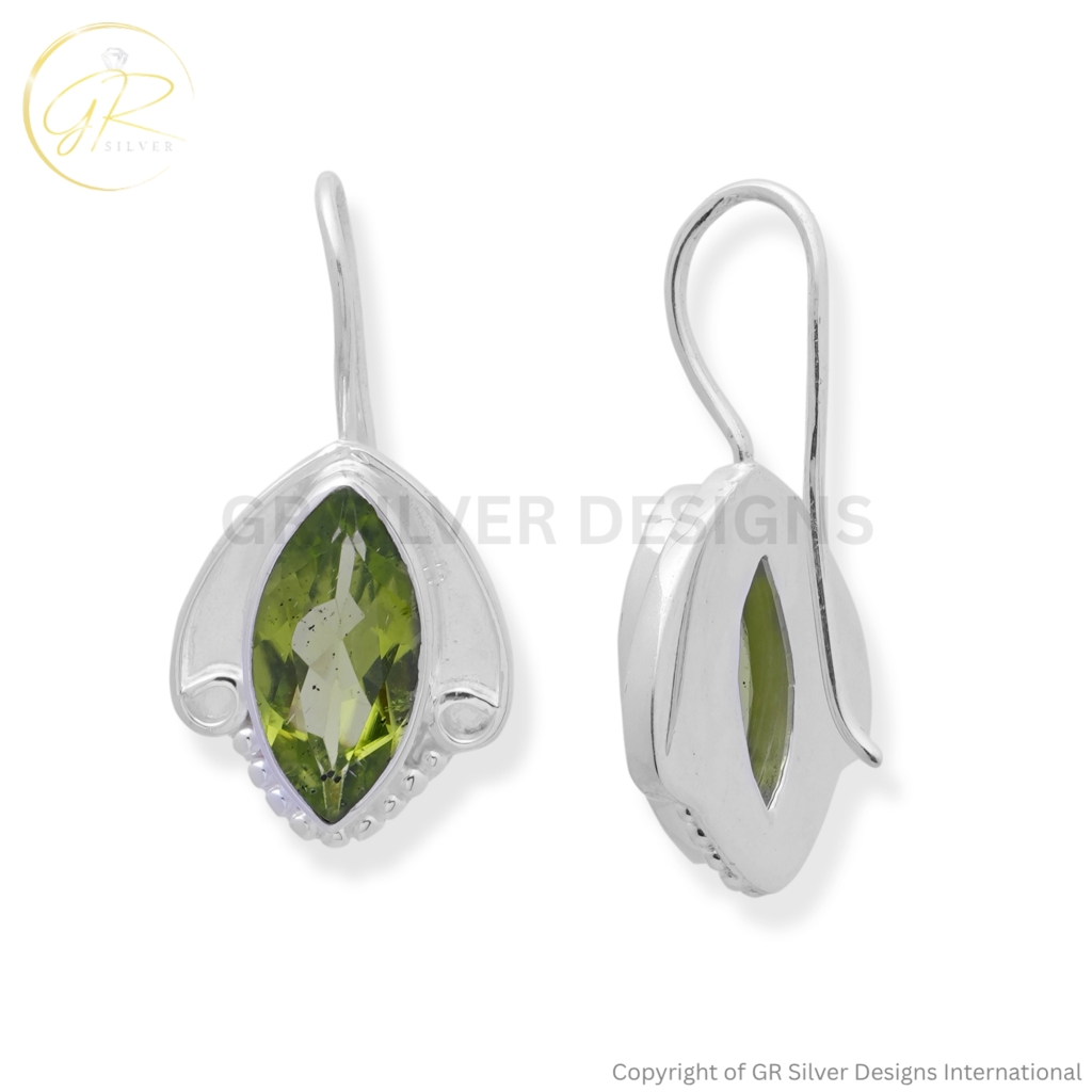 Marquise Cut Peridot Earrings by GR Silver Designs