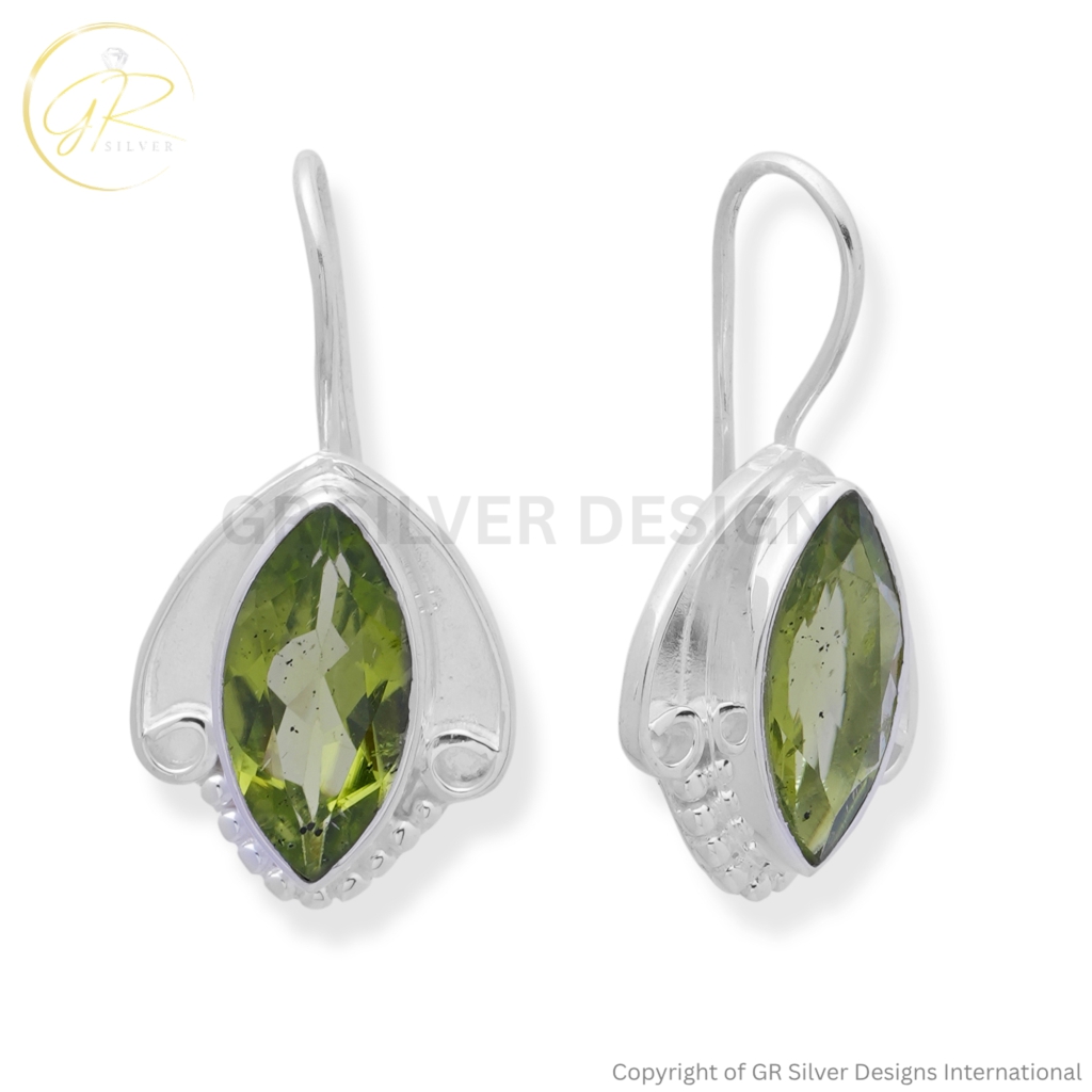 Marquise Cut Peridot Earrings by GR Silver Designs