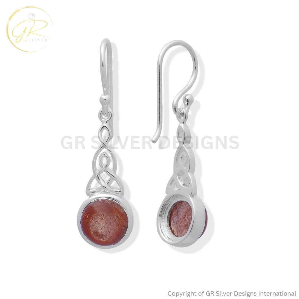 Sunstone Celtic Knot Dangle Earrings