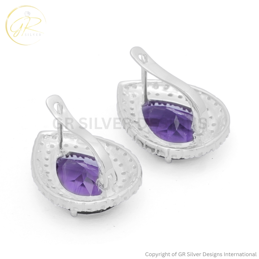 Silver Amethyst Studs Earrings by GR Silver Designs