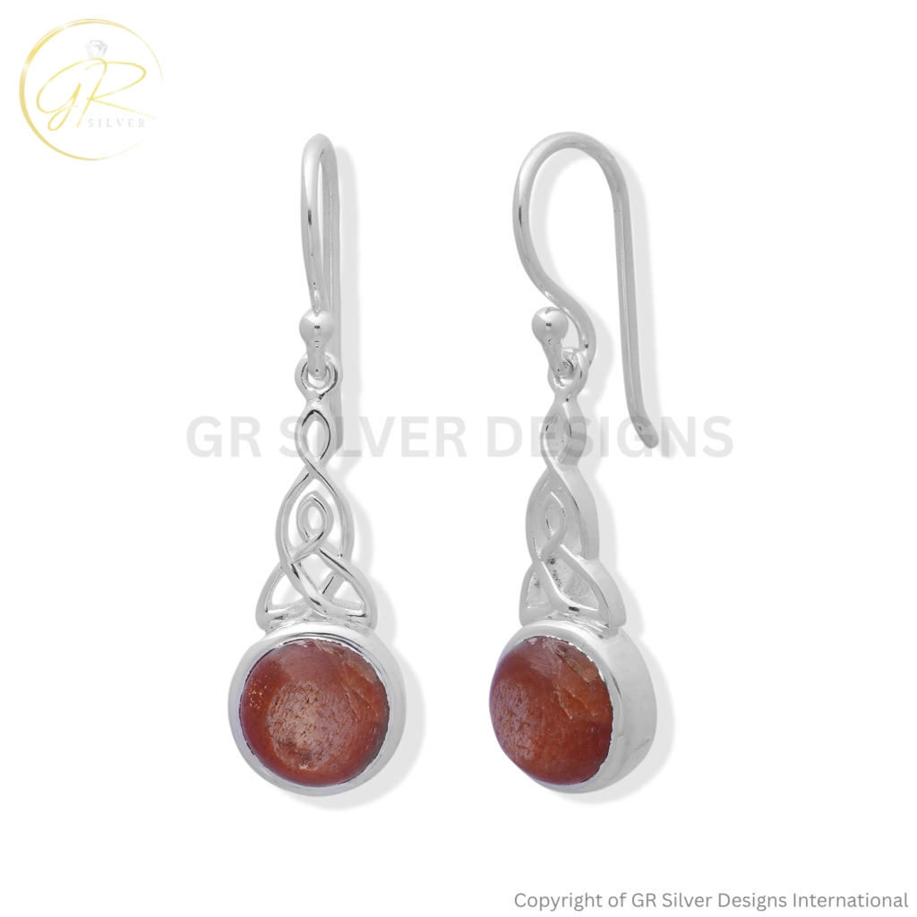 Sunstone Celtic Knot Dangle Earrings