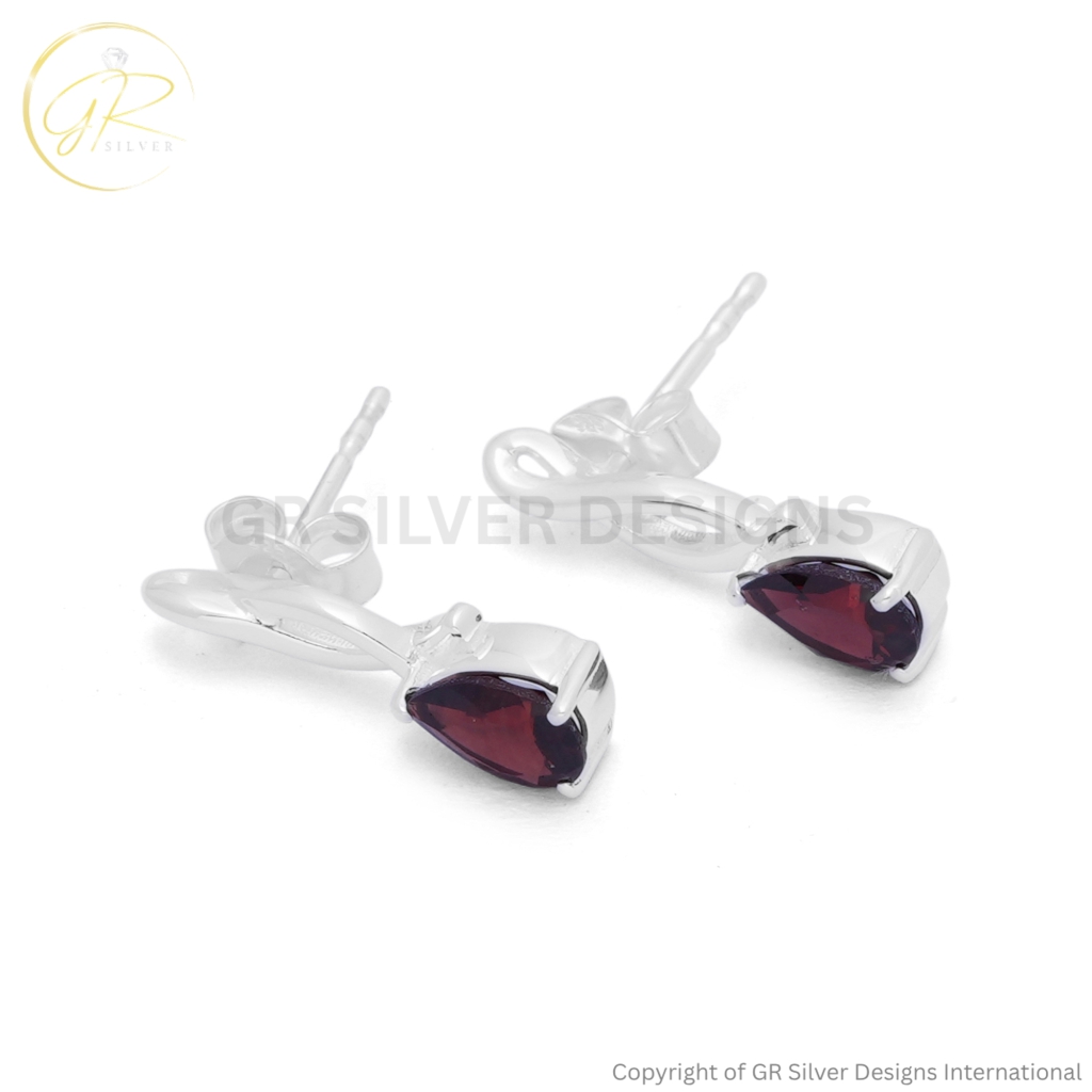 Silver Red Garnet Infinity Drop Earrings For Women