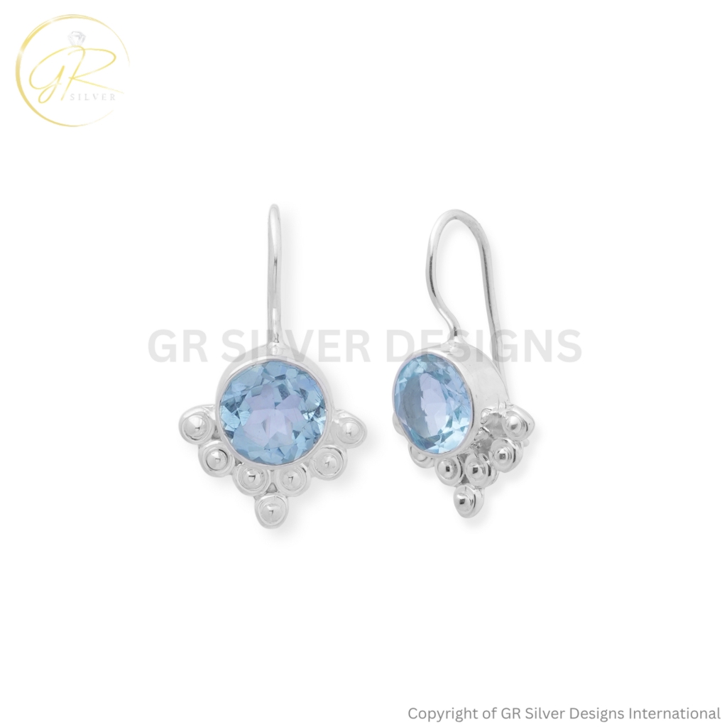 Blue Topaz Dangle Earrings By GR Silver Designs
