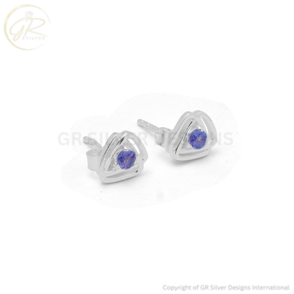 Blue Tanzanite December Birthstone Stud Earrings For Women By GR Silver Designs