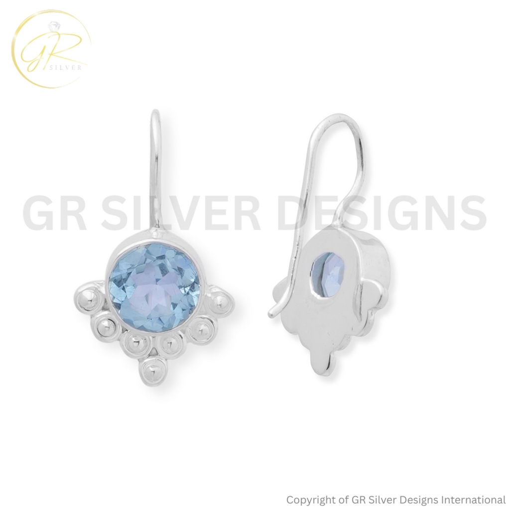 Blue Topaz Dangle Earrings By GR Silver Designs