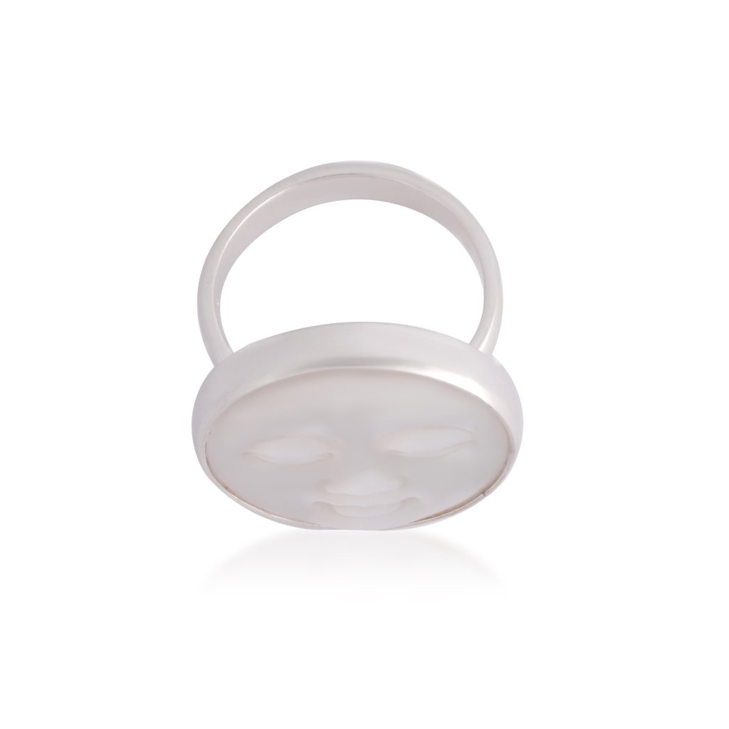 Natural Mother of Pearl Face Carving Silver Ring For Women
