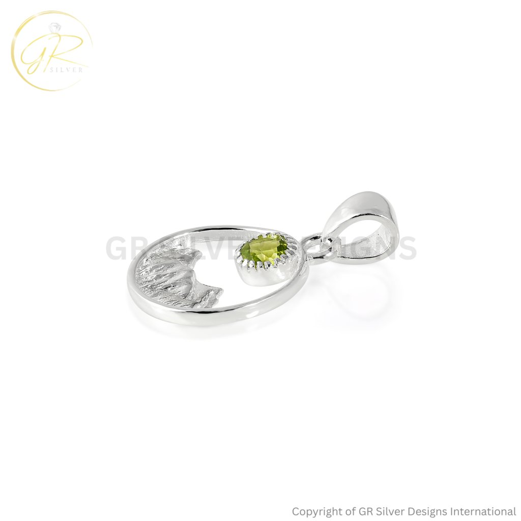 Peridot Birthstone Silver Mountain Pendant Necklace