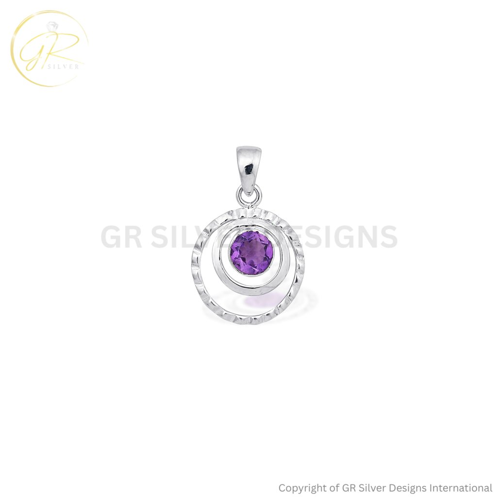 925 Sterling Silver Amethyst Pendant Necklace For Women
