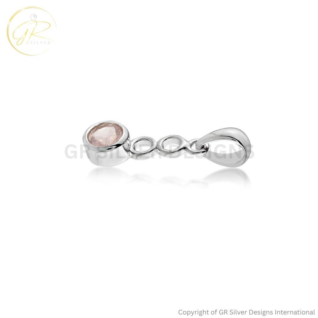 Natural Rose Quartz Birthstone Sterling Silver Pendant Necklace