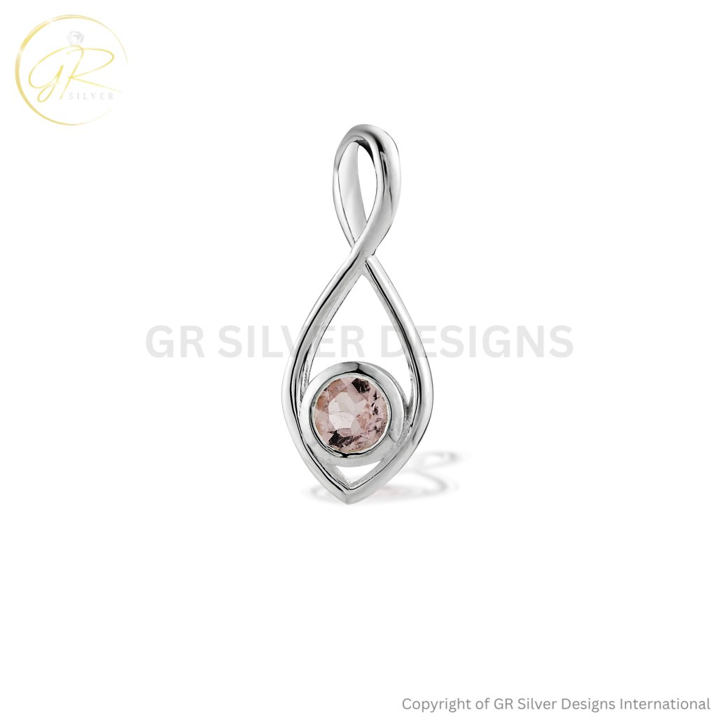 Natural Rose Quartz Birthstone Infinity Silver Pendant Necklace