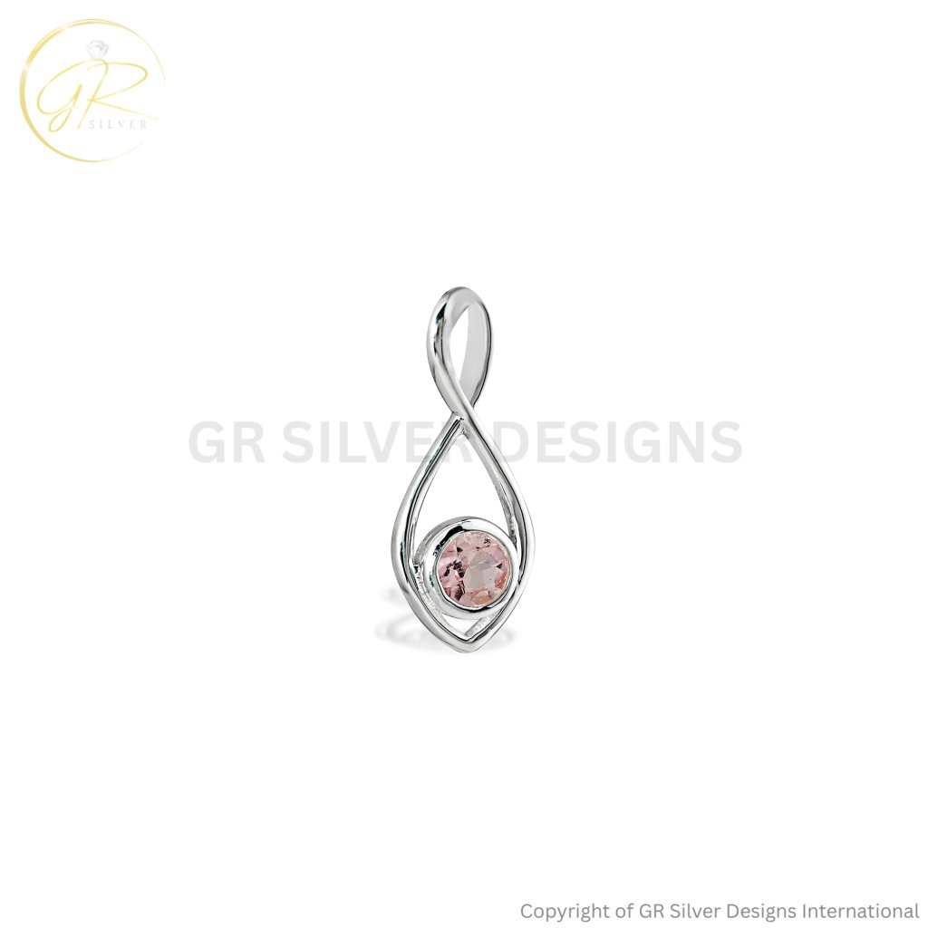 Natural Rose Quartz Birthstone Infinity Silver Pendant Necklace
