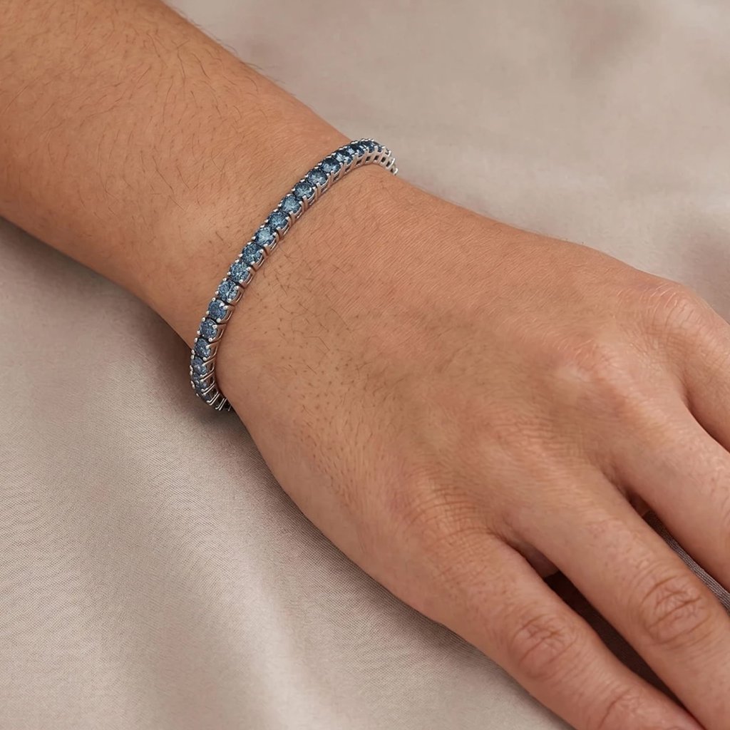 Blue Spphire Tennis Eternity Silver Bracelet