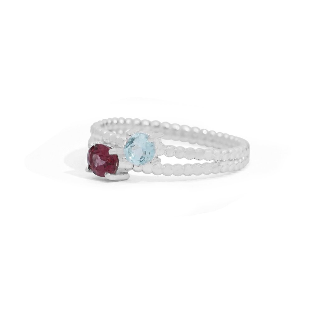 Blue Topaz with Garnet Birthstone Rings