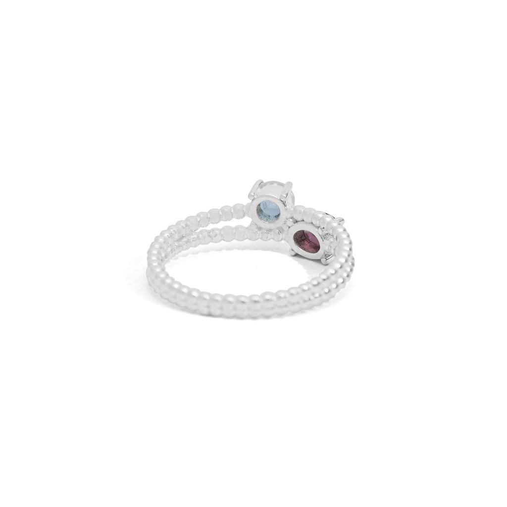 Blue Topaz with Garnet Birthstone Rings