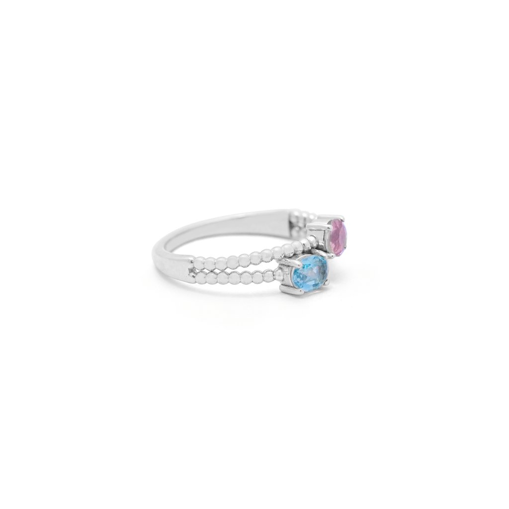 Rose Quartz and Blue Topaz 925 Sterling Silver Birthstone Ring