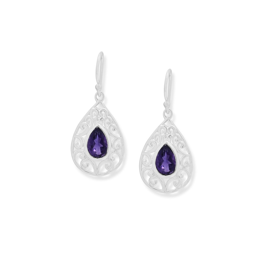 925 sterling silver Amethyst earrings with purple gemstone, handcrafted design for women
